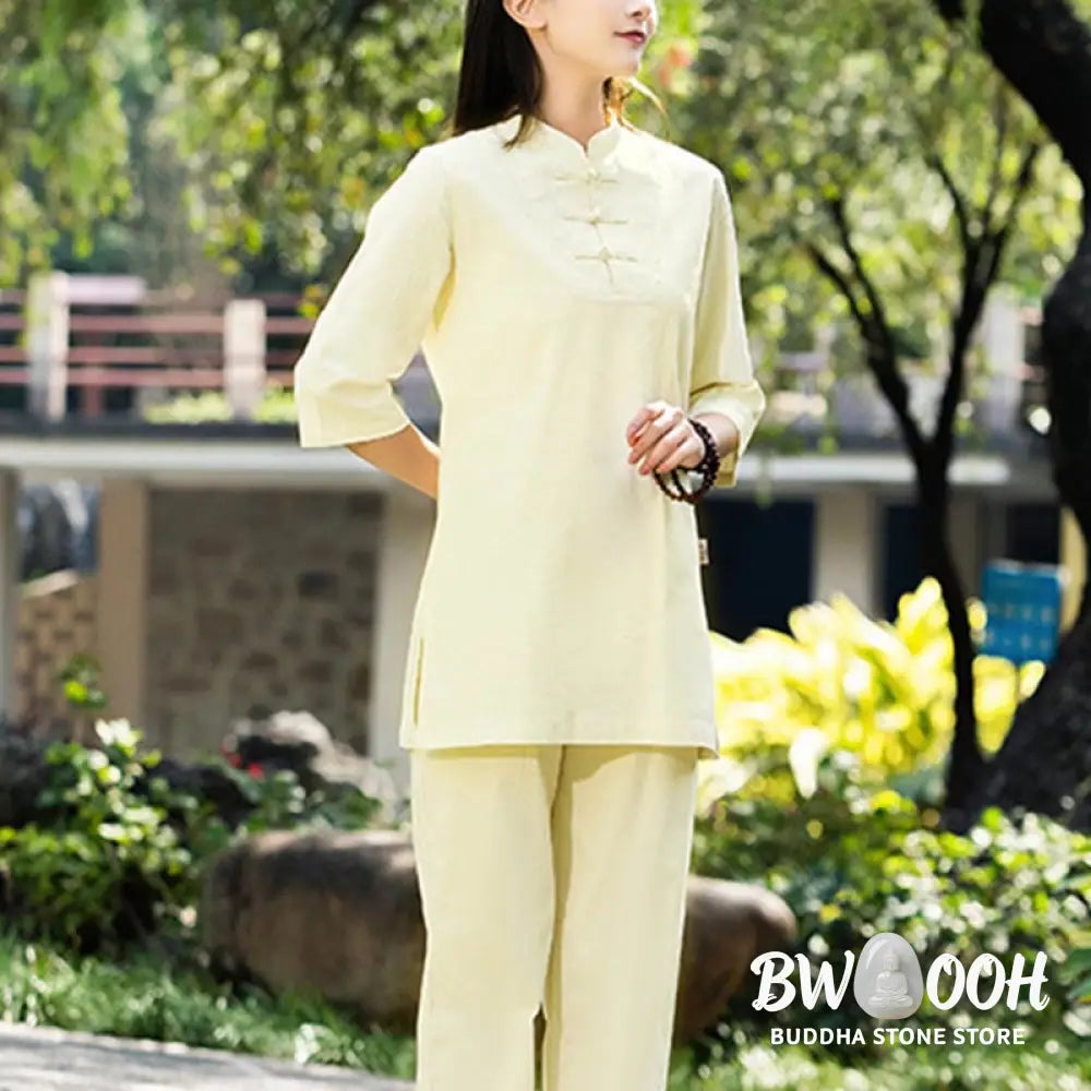 BWOOOH 2Pcs Half Sleeve Shirt Top Pants Meditation Zen Tai Chi Cotton Linen Clothing Women’s Set - Women’s Meditation