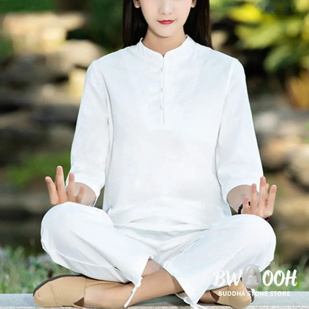 BWOOOH 2Pcs Half Sleeve Shirt Top Pants Meditation Zen Tai Chi Cotton Linen Clothing Women’s Set - Women’s Meditation