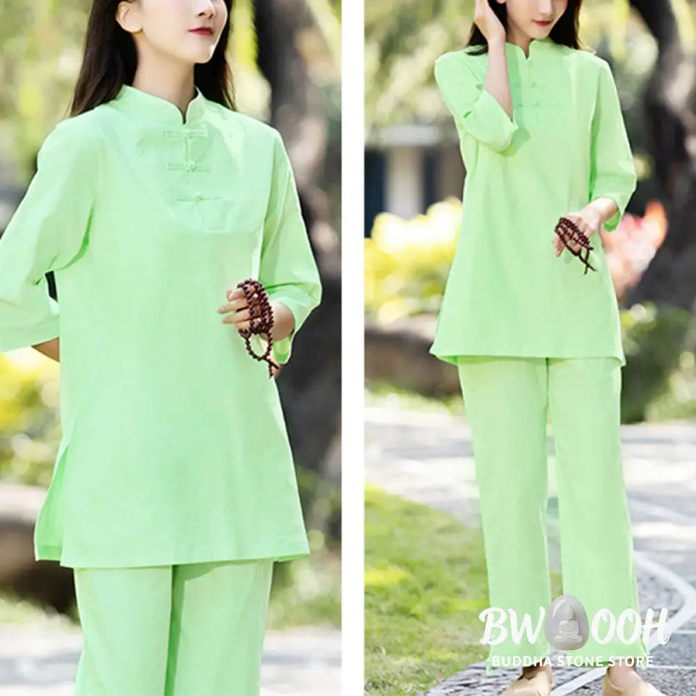BWOOOH 2Pcs Half Sleeve Shirt Top Pants Meditation Zen Tai Chi Cotton Linen Clothing Women’s Set - Women’s Meditation