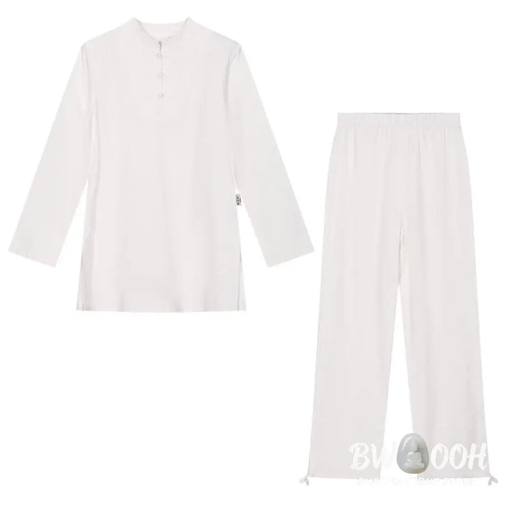 BWOOOH 2Pcs Half Sleeve Shirt Top Pants Meditation Zen Tai Chi Cotton Linen Clothing Women’s Set - Women’s Meditation