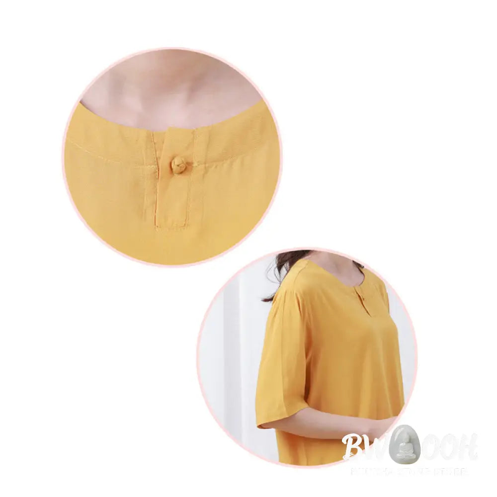 BWOOOH 2Pcs Half Sleeve T-Shirt Pants Meditation Zen Tai Chi Cotton Linen Clothing Unisex Set - Women’s Meditation Cloth