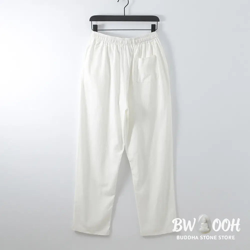 BWOOOH 2Pcs Lace-up Cotton Kimono Pants With Pockets Men’s Meditation Cloth Set - Men’s Meditation Cloth