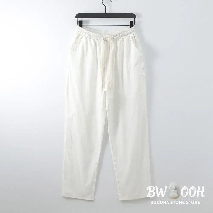 BWOOOH 2Pcs Lace-up Cotton Kimono Pants With Pockets Men’s Meditation Cloth Set - Men’s Meditation Cloth