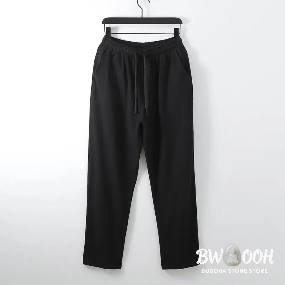 BWOOOH 2Pcs Lace-up Cotton Kimono Pants With Pockets Men’s Meditation Cloth Set - Men’s Meditation Cloth