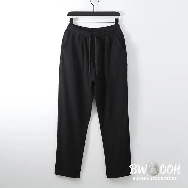 BWOOOH 2Pcs Lace-up Cotton Kimono Pants With Pockets Men’s Meditation Cloth Set - Men’s Meditation Cloth