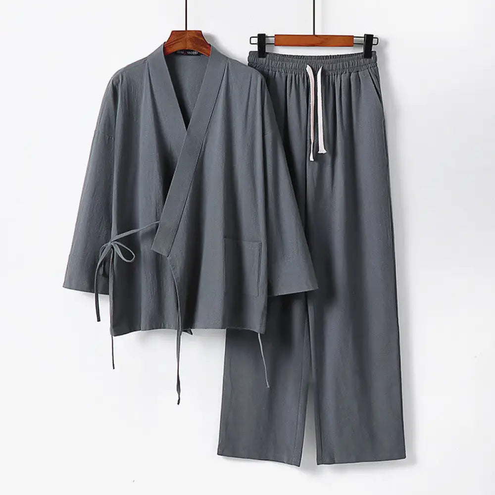 BWOOOH printed yoga pants - 2Pcs Lace-up Cotton Kimono Pants With Po