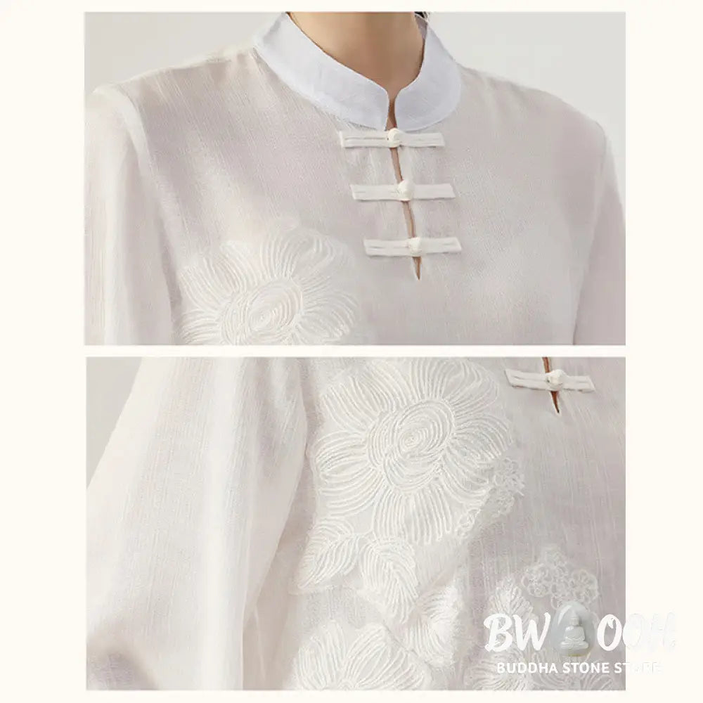 BWOOOH 2Pcs Long Sleeve Frog-Button Meditation Prayer Zen Practice Tai Chi Uniform Clothing Women’s Set - Clothes