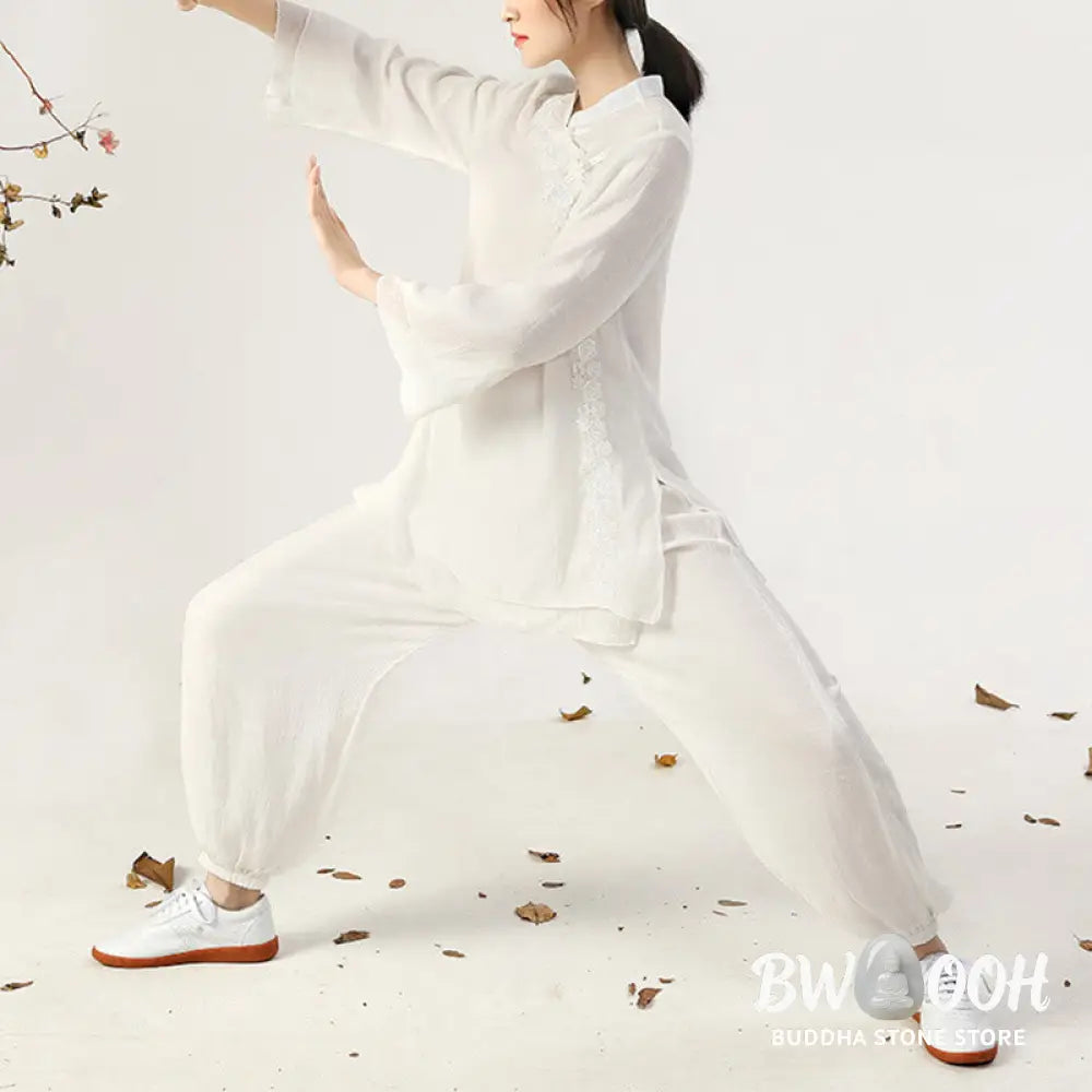 BWOOOH 2Pcs Long Sleeve Frog-Button Meditation Prayer Zen Practice Tai Chi Uniform Clothing Women’s Set - Clothes