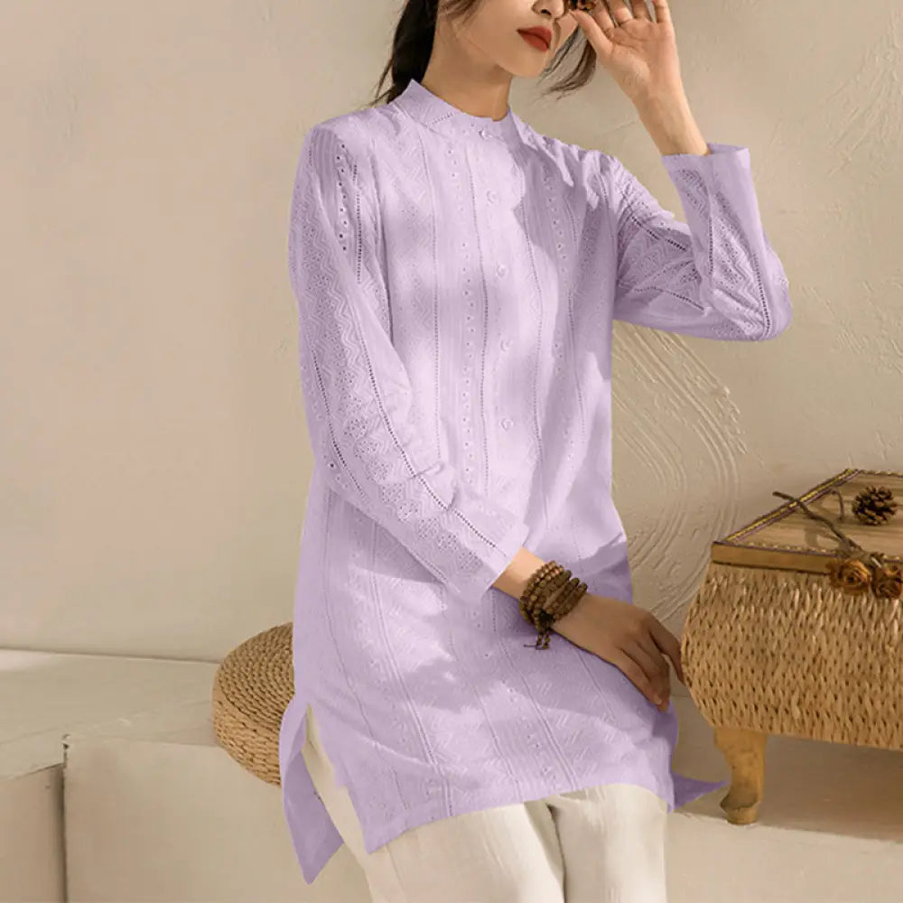 BWOOOH 2Pcs Long Sleeve Yoga Clothing Meditation Clothing Top Pants Women’s Set - Purple Top&amp;Beige Pants
