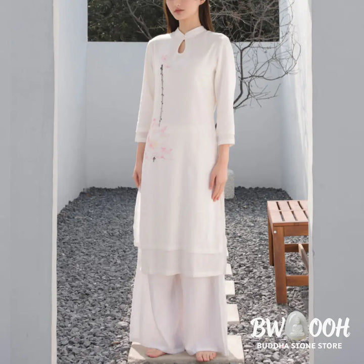 BWOOOH 2Pcs Lotus Pattern Tai Chi Meditation Yoga Cotton Linen Clothing Top Pants Women’s Set (Extra 30% Off | USE