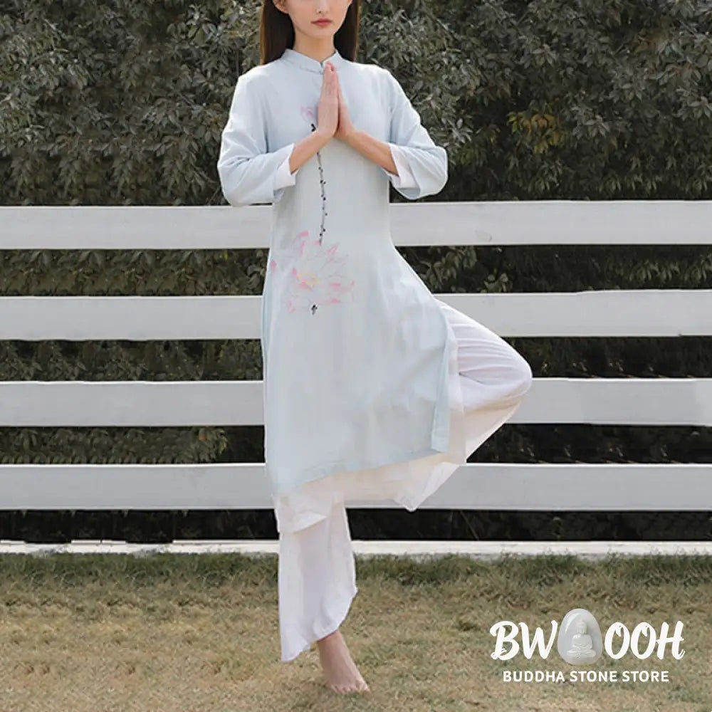 BWOOOH 2Pcs Lotus Pattern Tai Chi Meditation Yoga Cotton Linen Clothing Top Pants Women’s Set (Extra 30% Off | USE