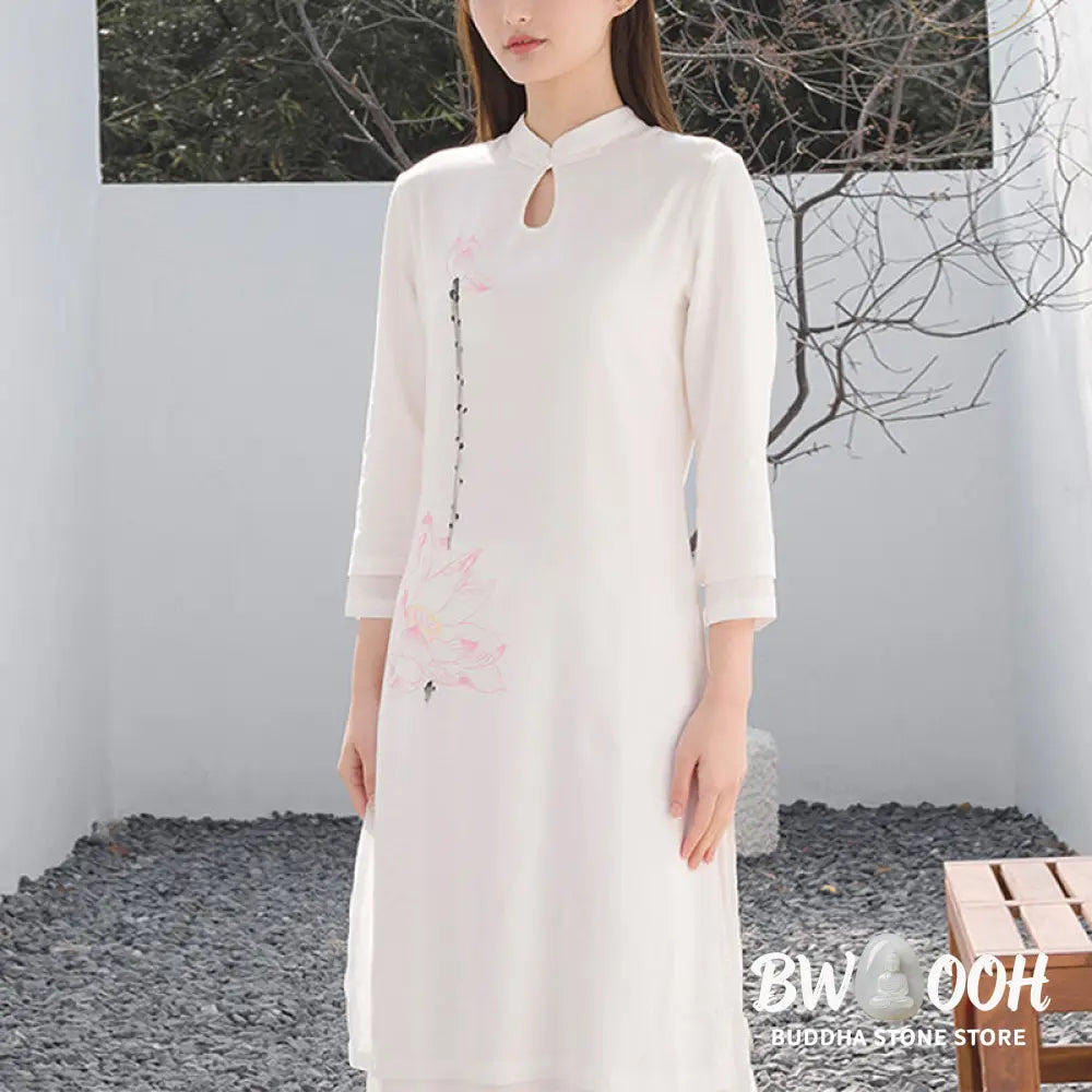 BWOOOH 2Pcs Lotus Pattern Tai Chi Meditation Yoga Cotton Linen Clothing Top Pants Women’s Set (Extra 30% Off | USE