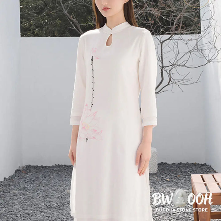BWOOOH 2Pcs Lotus Pattern Tai Chi Meditation Yoga Cotton Linen Clothing Top Pants Women’s Set (Extra 30% Off | USE