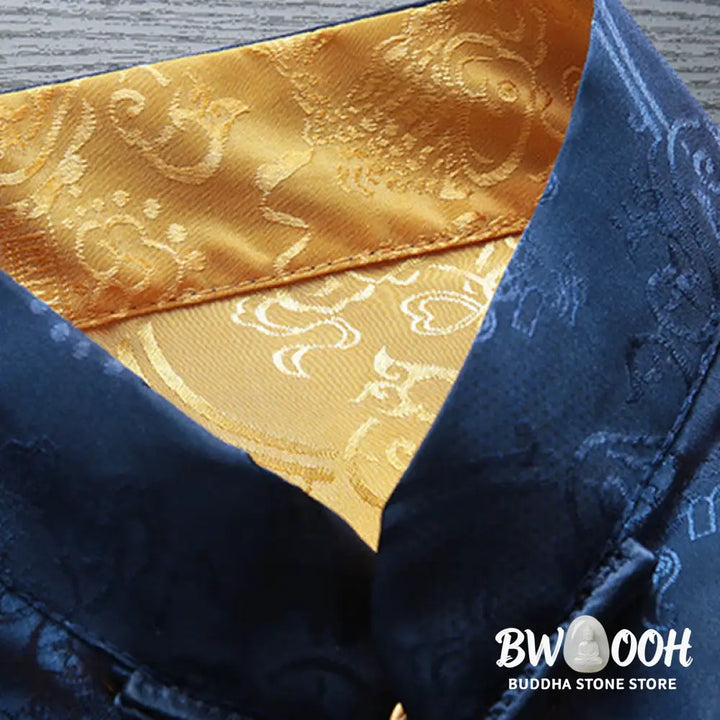 BWOOOH 2Pcs Men’s Tang Suit Koi Fish Pattern Frog-Button Long Sleeve Shirt Pants Set - Men’s Meditation Cloth