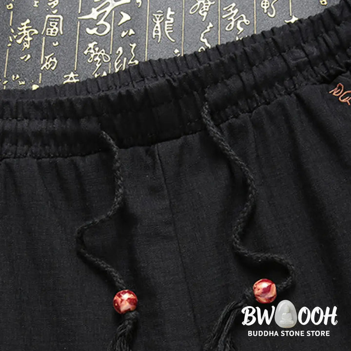 BWOOOH 2Pcs Men’s Tang Suit Koi Fish Pattern Frog-Button Long Sleeve Shirt Pants Set - Men’s Meditation Cloth
