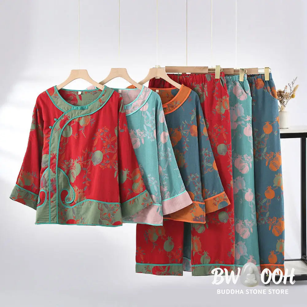 BWOOOH 2pcs Patchwork Long Sleeve Frog-Button Shirt Pants With Pockets Pure Cotton Set - 2-Piece Outfit