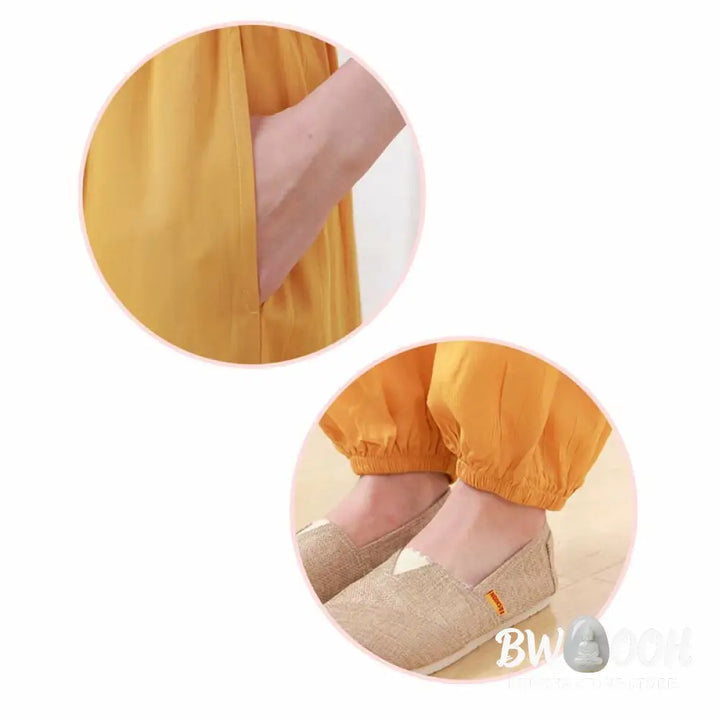 BWOOOH 2pcs Plain Color Frog-Button Simple Design Crew Neck Design Half Sleeve Shirt Top Elastic Waist Pants Meditation