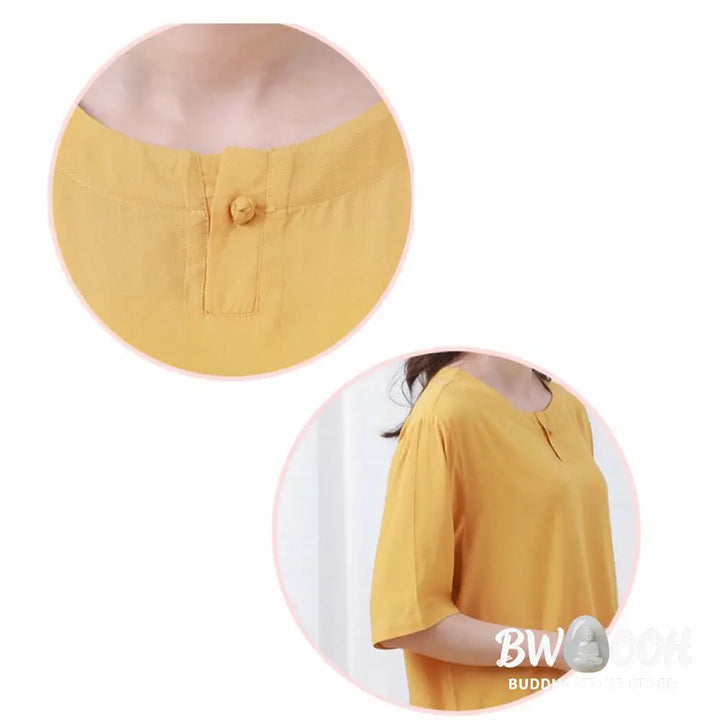 BWOOOH 2pcs Plain Color Frog-Button Simple Design Crew Neck Design Half Sleeve Shirt Top Elastic Waist Pants Meditation