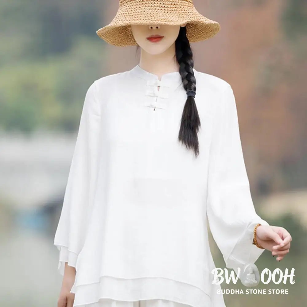 BWOOOH 2Pcs Plain Design Top Pants Meditation Yoga Zen Tai Chi Cotton Linen Clothing Women’s Set - Clothes