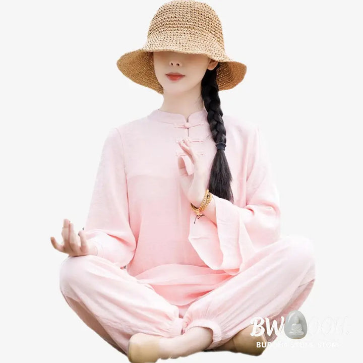 BWOOOH 2Pcs Plain Design Top Pants Meditation Yoga Zen Tai Chi Cotton Linen Clothing Women’s Set - Clothes