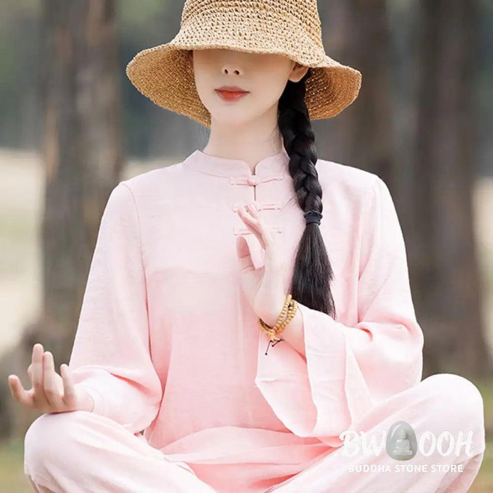 BWOOOH 2Pcs Plain Design Top Pants Meditation Yoga Zen Tai Chi Cotton Linen Clothing Women’s Set - Clothes
