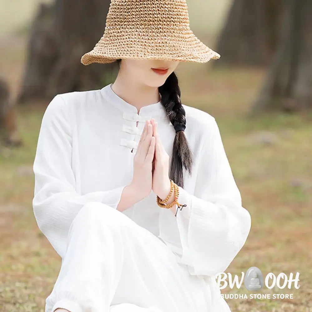BWOOOH 2Pcs Plain Design Top Pants Meditation Yoga Zen Tai Chi Cotton Linen Clothing Women’s Set - Clothes