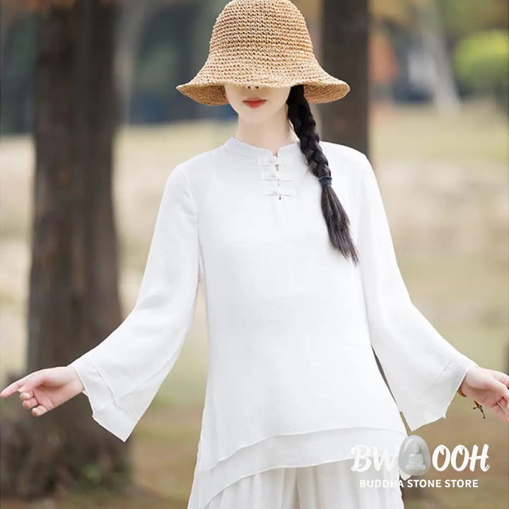 BWOOOH 2Pcs Plain Design Top Pants Meditation Yoga Zen Tai Chi Cotton Linen Clothing Women’s Set - Clothes