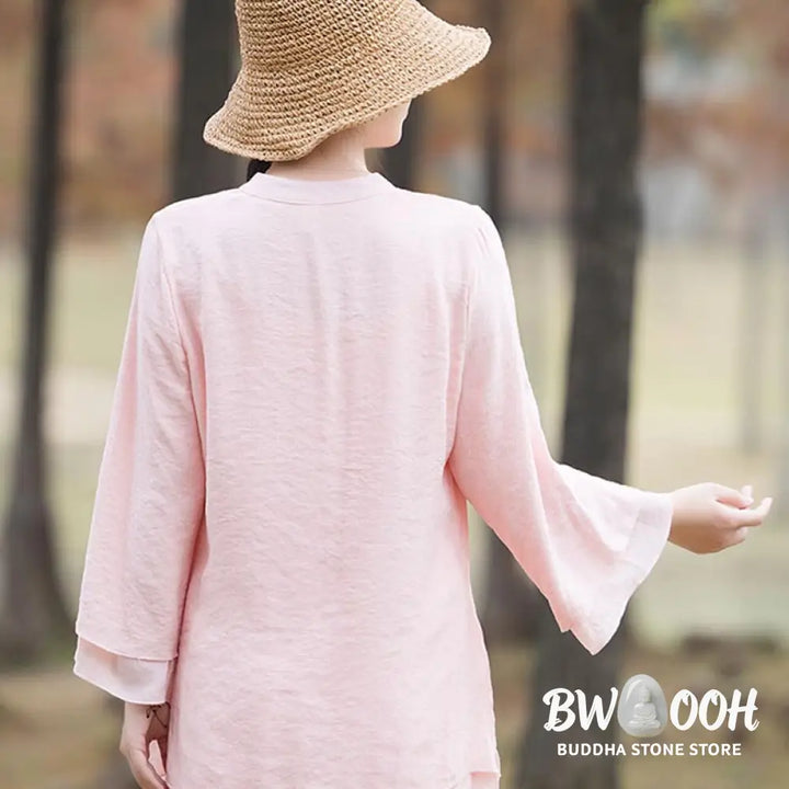 BWOOOH 2Pcs Plain Design Top Pants Meditation Yoga Zen Tai Chi Cotton Linen Clothing Women’s Set - Clothes