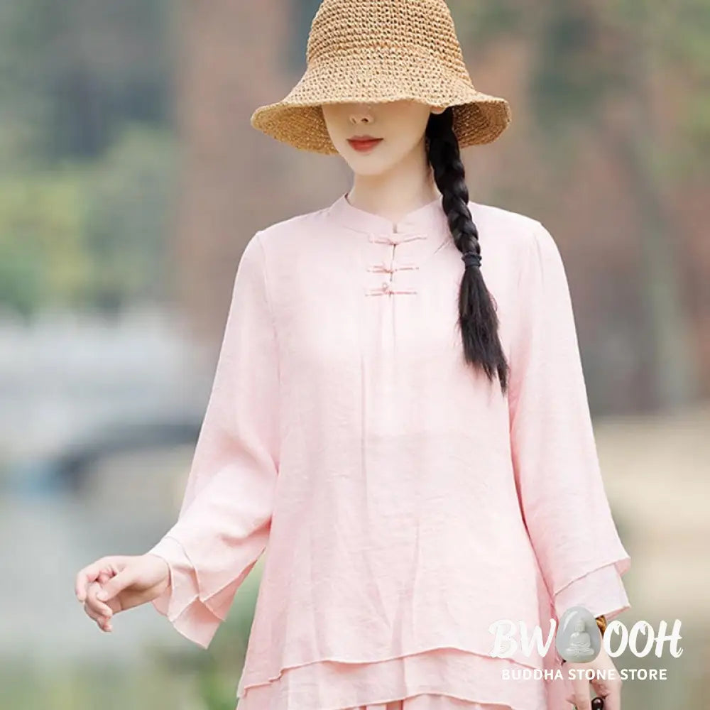 BWOOOH 2Pcs Plain Design Top Pants Meditation Yoga Zen Tai Chi Cotton Linen Clothing Women’s Set - Clothes