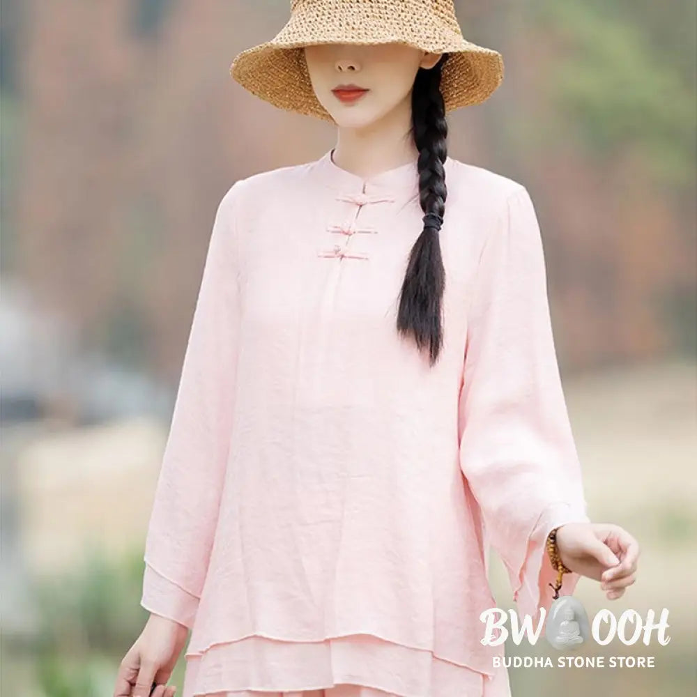 BWOOOH 2Pcs Plain Design Top Pants Meditation Yoga Zen Tai Chi Cotton Linen Clothing Women’s Set - Clothes