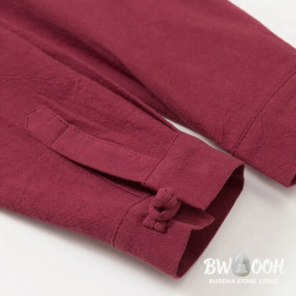 BWOOOH 2Pcs Plain Men’s Frog-Button Long Sleeve Cotton Shirt Pants Set With Pockets - Men’s Meditation Cloth