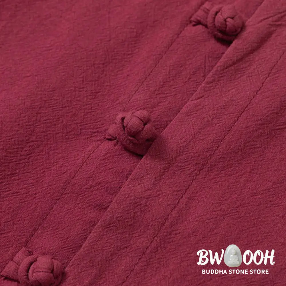 BWOOOH 2Pcs Plain Men’s Frog-Button Long Sleeve Cotton Shirt Pants Set With Pockets - Men’s Meditation Cloth