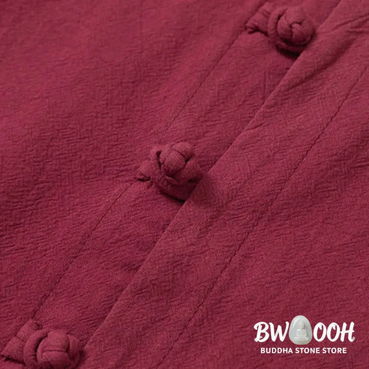 BWOOOH 2Pcs Plain Men’s Frog-Button Long Sleeve Cotton Shirt Pants Set With Pockets - Men’s Meditation Cloth