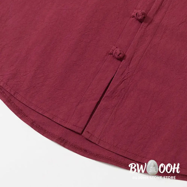 BWOOOH 2Pcs Plain Men’s Frog-Button Long Sleeve Cotton Shirt Pants Set With Pockets - Men’s Meditation Cloth