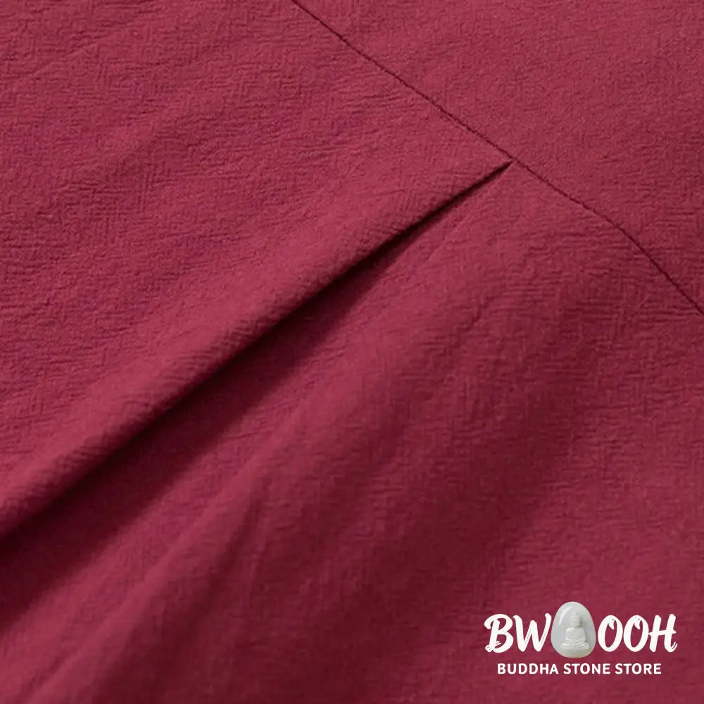 BWOOOH 2Pcs Plain Men’s Frog-Button Long Sleeve Cotton Shirt Pants Set With Pockets - Men’s Meditation Cloth