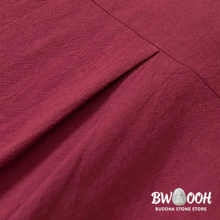 BWOOOH 2Pcs Plain Men’s Frog-Button Long Sleeve Cotton Shirt Pants Set With Pockets - Men’s Meditation Cloth