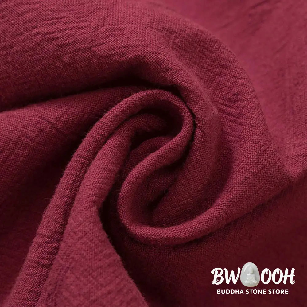 BWOOOH 2Pcs Plain Men’s Frog-Button Long Sleeve Cotton Shirt Pants Set With Pockets - Men’s Meditation Cloth