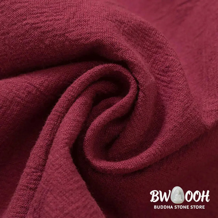 BWOOOH 2Pcs Plain Men’s Frog-Button Long Sleeve Cotton Shirt Pants Set With Pockets - Men’s Meditation Cloth