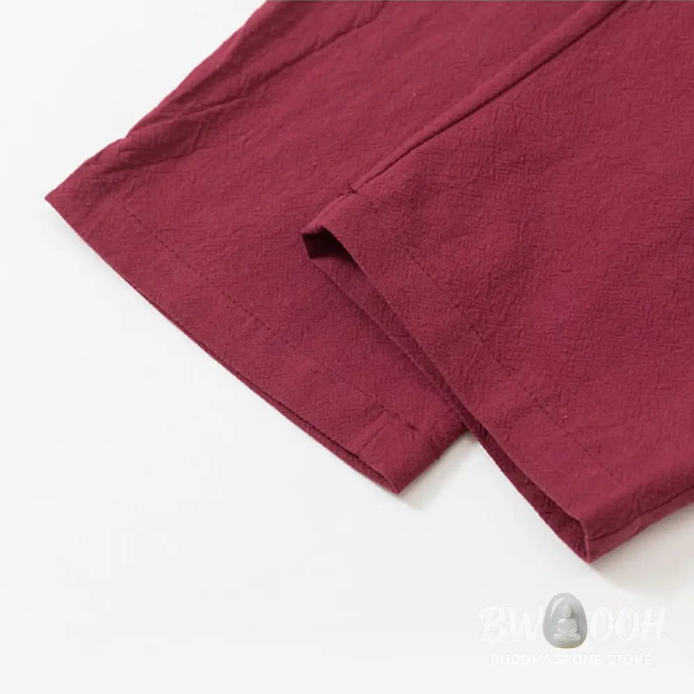 BWOOOH 2Pcs Plain Men’s Frog-Button Long Sleeve Cotton Shirt Pants Set With Pockets - Men’s Meditation Cloth