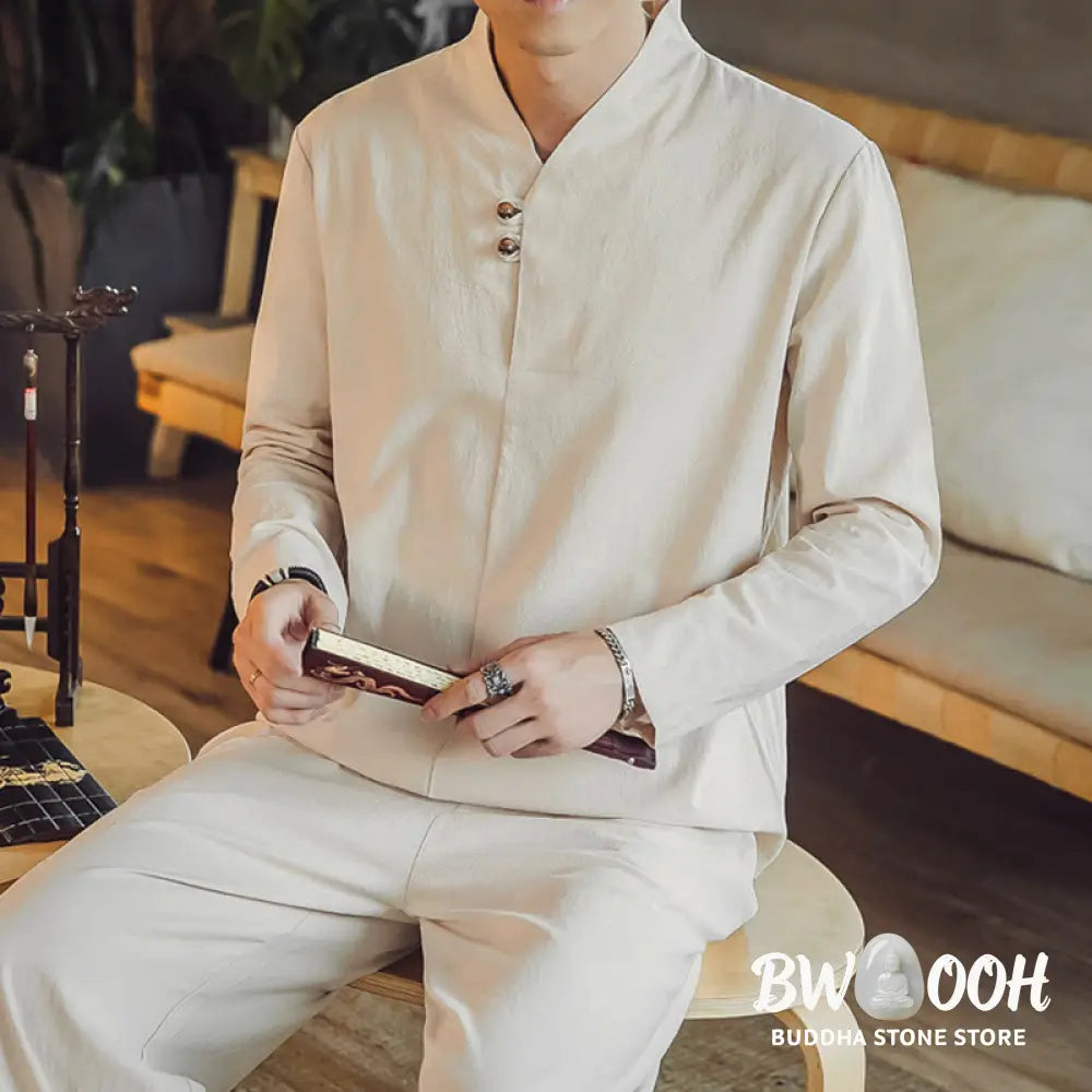BWOOOH 2Pcs Shirt Ankle-Length Pants With Pockets Men’s Meditation Cloth Set - Men’s Meditation Cloth