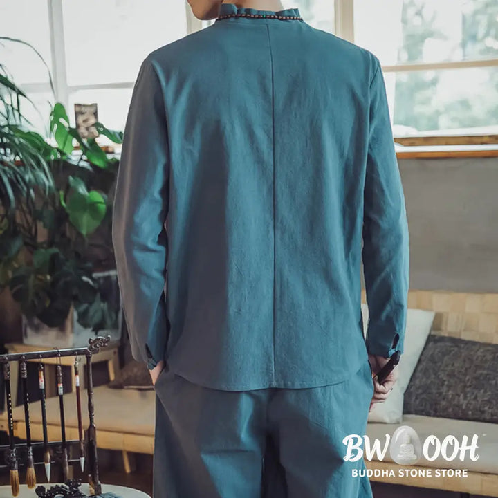 BWOOOH 2Pcs Shirt Ankle-Length Pants With Pockets Men’s Meditation Cloth Set - Men’s Meditation Cloth