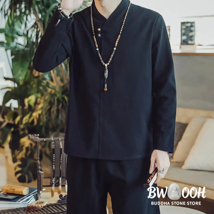 BWOOOH 2Pcs Shirt Ankle-Length Pants With Pockets Men’s Meditation Cloth Set - Men’s Meditation Cloth
