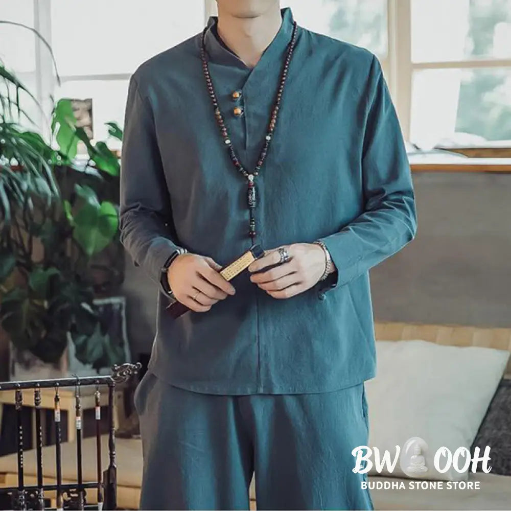 BWOOOH 2Pcs Shirt Ankle-Length Pants With Pockets Men’s Meditation Cloth Set - Men’s Meditation Cloth
