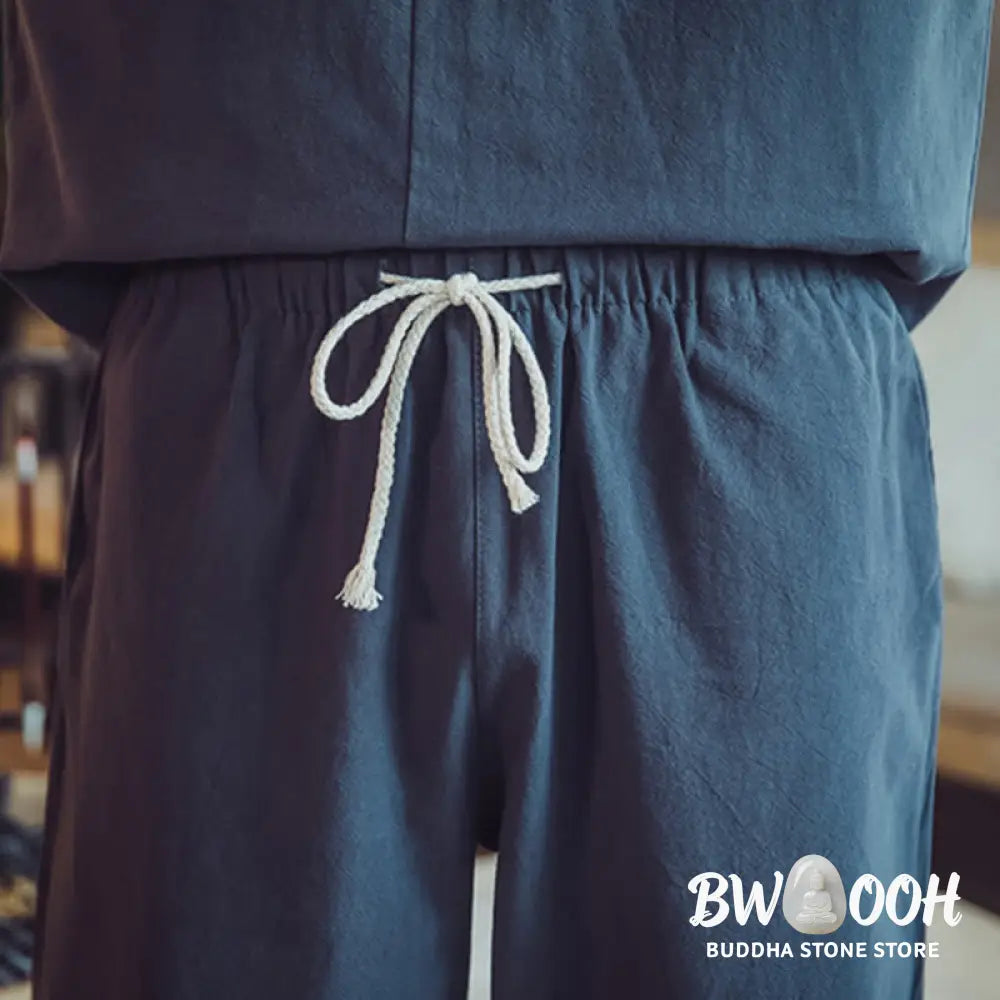 BWOOOH 2Pcs Shirt Ankle-Length Pants With Pockets Men’s Meditation Cloth Set - Men’s Meditation Cloth