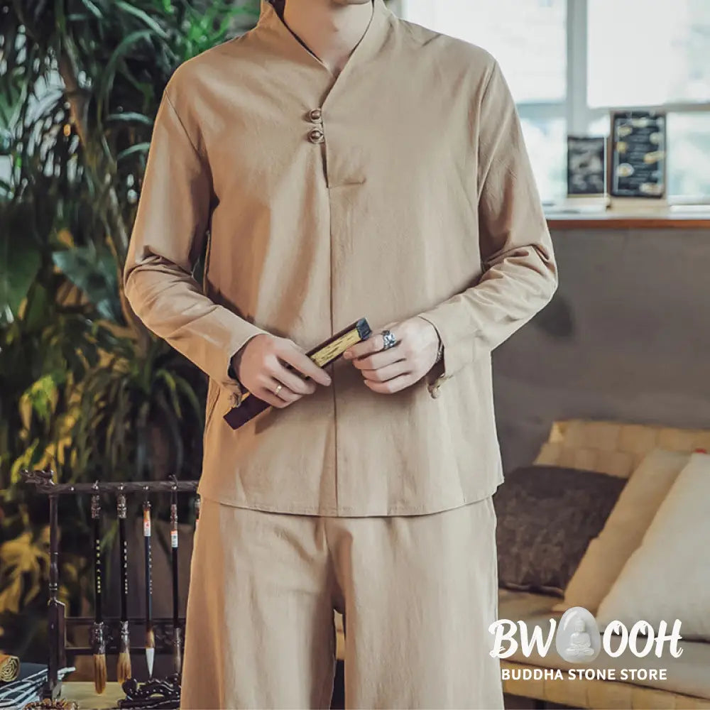 BWOOOH 2Pcs Shirt Ankle-Length Pants With Pockets Men’s Meditation Cloth Set - Men’s Meditation Cloth