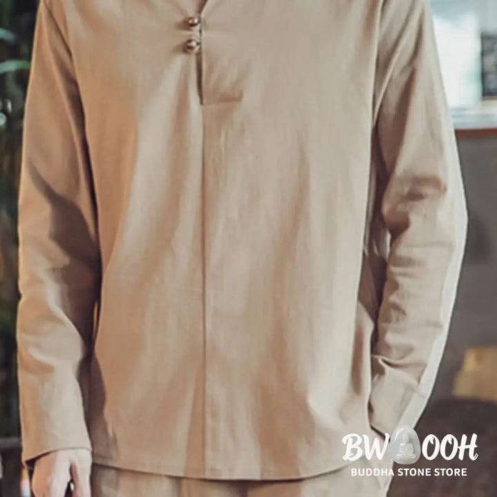 BWOOOH 2Pcs Shirt Ankle-Length Pants With Pockets Men’s Meditation Cloth Set - Men’s Meditation Cloth