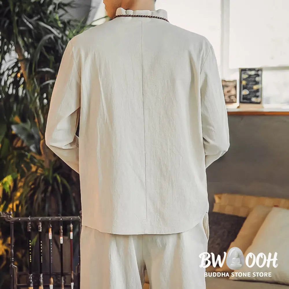 BWOOOH 2Pcs Shirt Ankle-Length Pants With Pockets Men’s Meditation Cloth Set - Men’s Meditation Cloth