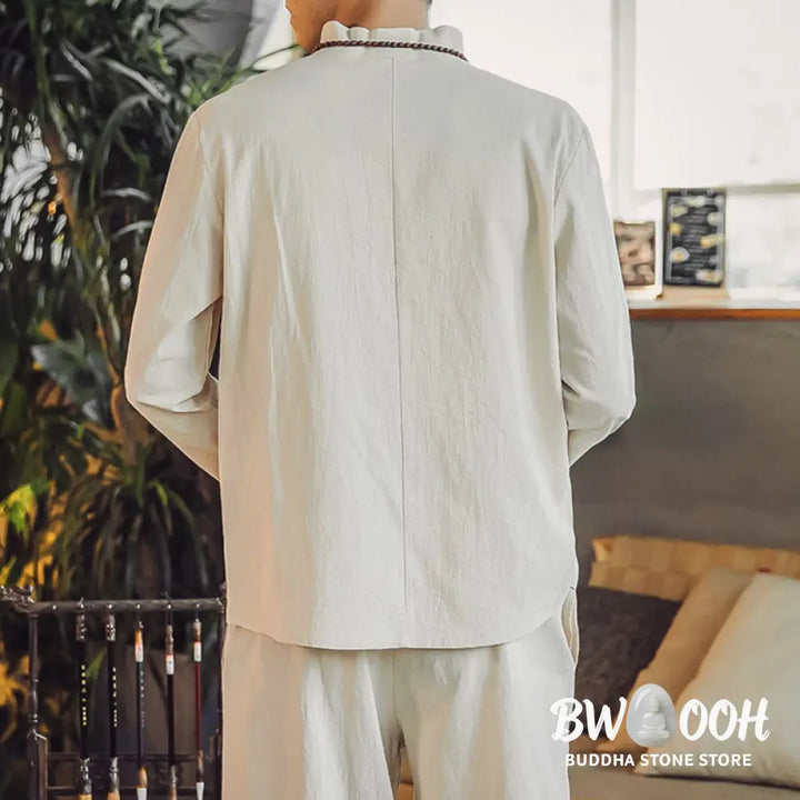 BWOOOH 2Pcs Shirt Ankle-Length Pants With Pockets Men’s Meditation Cloth Set - Men’s Meditation Cloth