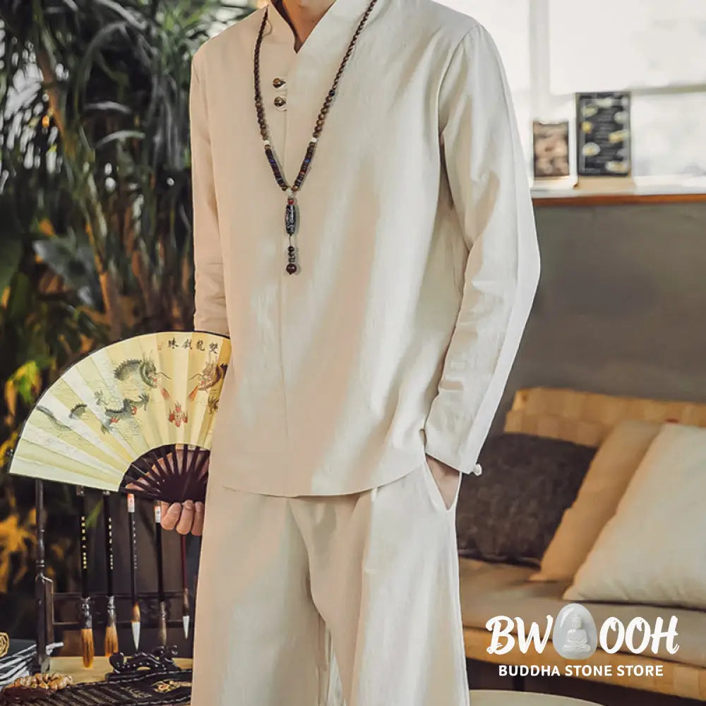 BWOOOH 2Pcs Shirt Ankle-Length Pants With Pockets Men’s Meditation Cloth Set - Men’s Meditation Cloth