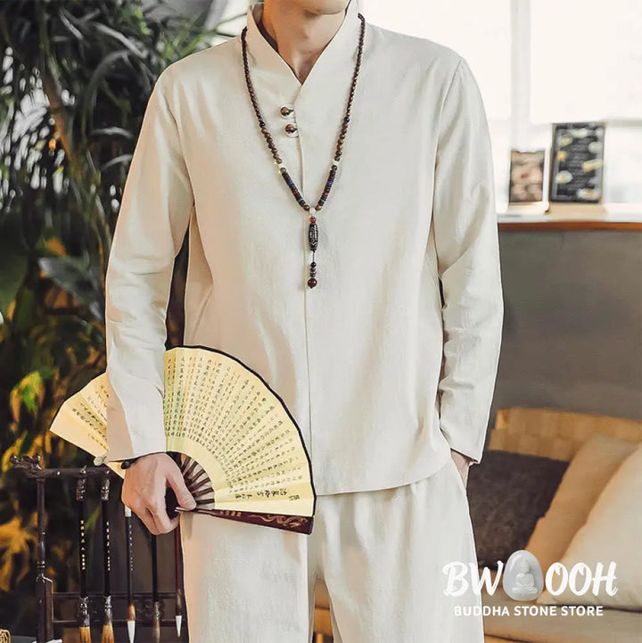 BWOOOH 2Pcs Shirt Ankle-Length Pants With Pockets Men’s Meditation Cloth Set - Men’s Meditation Cloth